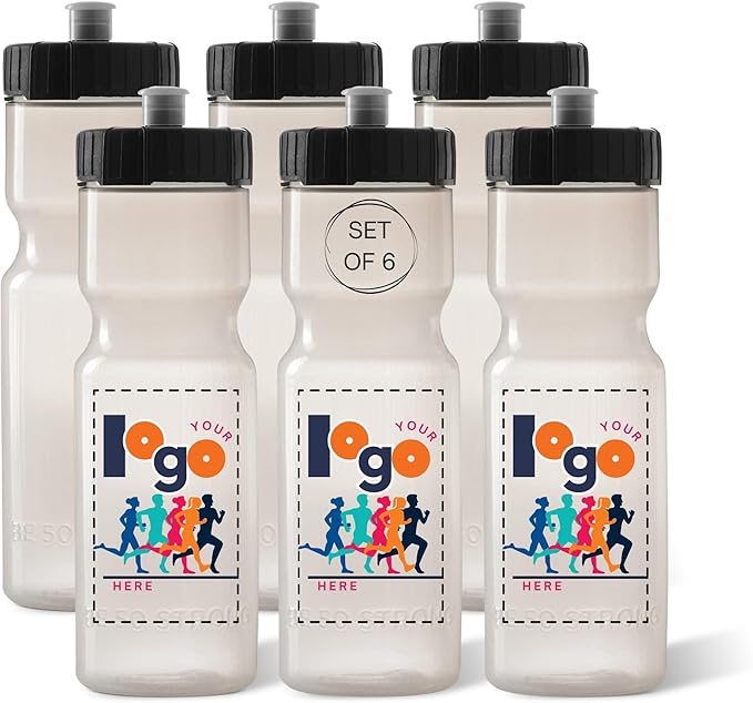 50 Strong Sports Water Bottles – Reusable 22 oz BPA-Free Plastic Bottles with Pull Top Cap – Made in USA – Top Rack Dishwasher Safe – Fits Most Bike Cages Brand