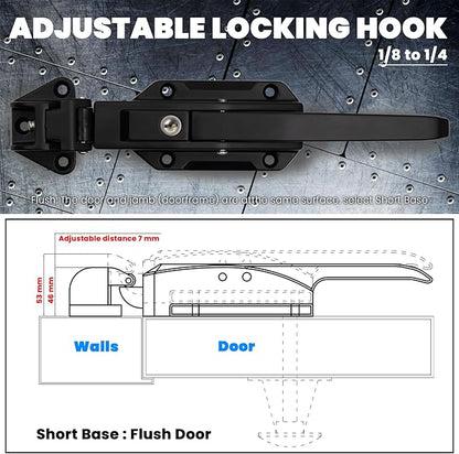 Walk in Cooler Door Handle, Walk in Cooler Door Closer Complete Latch Kit, Freezer Door Handle, Offset -1/8 in to 1/4 in(Flush) and 5.9" Solid Metal Interior Release Handle（Frosted Black）