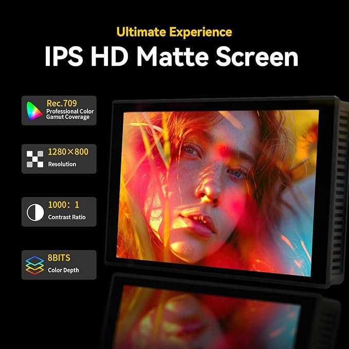 Portkeys HD7T Camera Field Monitor 7'' 1000nit High Brightness Touchscreen Camera Monitor with Top Shortcut Keys Suitable for DSLR with S0NY NP-F550 Battery