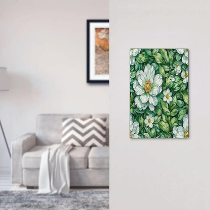 Vintage Floral White Flowers Green Plants Leaves Light Switch Cover Plate 1 Gang No Device Blank Decorative Switch Plate Electrical Wall Plates Faceplate for Bedroom Bathroom Decor