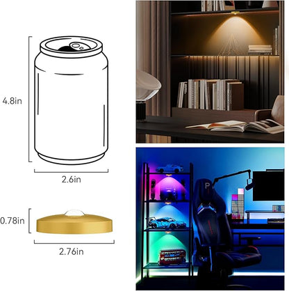 Rechargeable Puck Lights with Remote, 3 Pack Magnetic Under Cabinet Lighting, 1500mAh Battery Operated LED Tap Lights with Dimmer & Timmer for Kitchen, Closet, Shelf - 3 Color Temps & 12 RGB, Gold