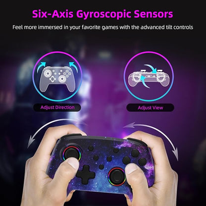 NexiGo Wireless Controller (No Deadzone) for Switch 2 and Switch, Bluetooth Controllers for Nintendo Switch with Vibration, Motion, Turbo and LED Light (Cosmic Nebula)