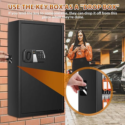 144 Keys Fireproof Cabinet Safe With Adjustable Hook Plates and Tags, Anti-Theft Lock Box Wall Mount With Combination Lock, Organizer for Home Office Garage