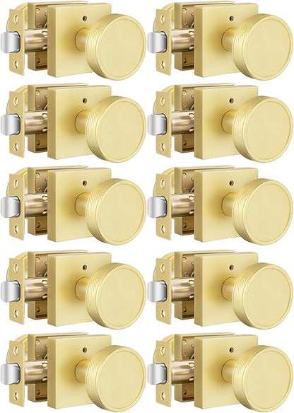 goldenwarm Gold Door Knobs Interior, Brushed Gold Door Knobs Square Privacy Door Knob for Bedroom Bathroom, Modern Heavy Duty Interior Doorknobs - 10 Pack Zinc-Alloy