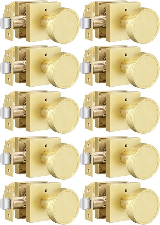 goldenwarm Gold Door Knobs Interior, Brushed Gold Door Knobs Square Privacy Door Knob for Bedroom Bathroom, Modern Heavy Duty Interior Doorknobs - 10 Pack Zinc-Alloy