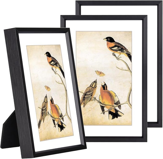 5x7 Picture Frame Set of 3, Black Metal Photo Frames with HD Glass, Fits 4x6 with Mat or 5x7 without Mat, Wall Hanging and Table Display