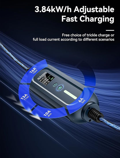 16A Level 1/2 Charger for Tesla [Adjustable Current, Delay Charge & Smart Display] NACS Mobile/Home Charger, NEMA 6-20/5-15 Plug, 110-240V, 21ft Mobile Connector Cable for Model X/Y/3/S/Cybertruck