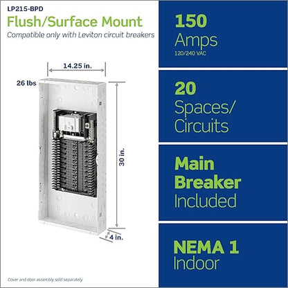 Leviton 20 Space, 20 Circuit Indoor Load Center with 150 Amp Main Circuit Breaker, LP215-BPD