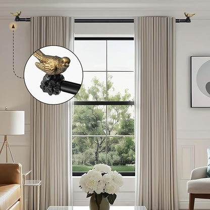 Vintage Gold Curtain Rod 48 to 90 Inches Curtain Rods for Windows Adjustable Drapery Rod with Bird Finials Heavy Duty Curtains Rods for Living Room Bedroom