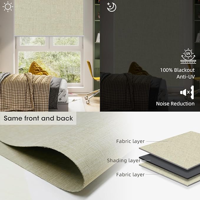 SmartWings Motorized Blinds Shades for Window Remote Control Work with Thread Apple Homekit Z-Wave Alexa 100% Blackout Dual-Sided Automatic Smart Roller Shade Customized 16"-110" W (Bouvardia Cream)