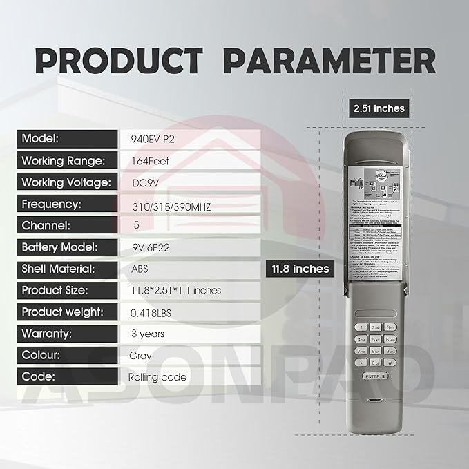 1 for 940EV-P2 940ESTD Wireless Universal Chamberlain LiftMaster Craftsman Garage Door Keypad, Security+2.0 MyQ【3-Year-Warranty】