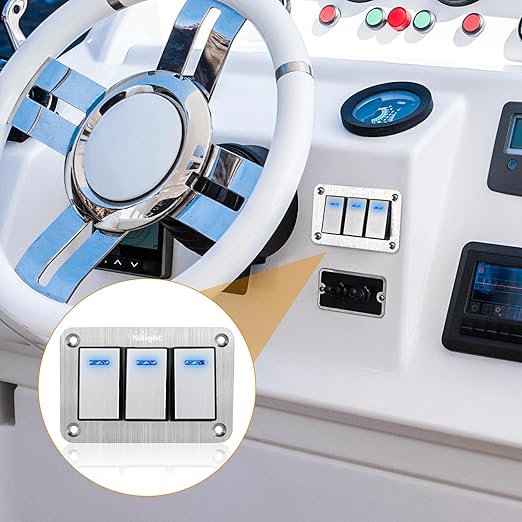 Nilight 3 Gang Rocker Switch Panel 3 Pin On Off Pre-Wired Blue LED Waterproof Aluminum with DIY Stickers for 12V 24V Automotive Cars Marine Boats UTV Truck Jeeps