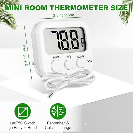 Kingdder 3 Pack Digital Thermometer with External Sensor Fridge Thermometer Freezer Waterproof Room Temperature Monitor with LCD Display, Max/min Record Function for Kitchen Aquarium Greenhouse
