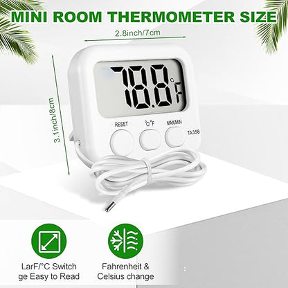 Kingdder 3 Pack Digital Thermometer with External Sensor Fridge Thermometer Freezer Waterproof Room Temperature Monitor with LCD Display, Max/min Record Function for Kitchen Aquarium Greenhouse