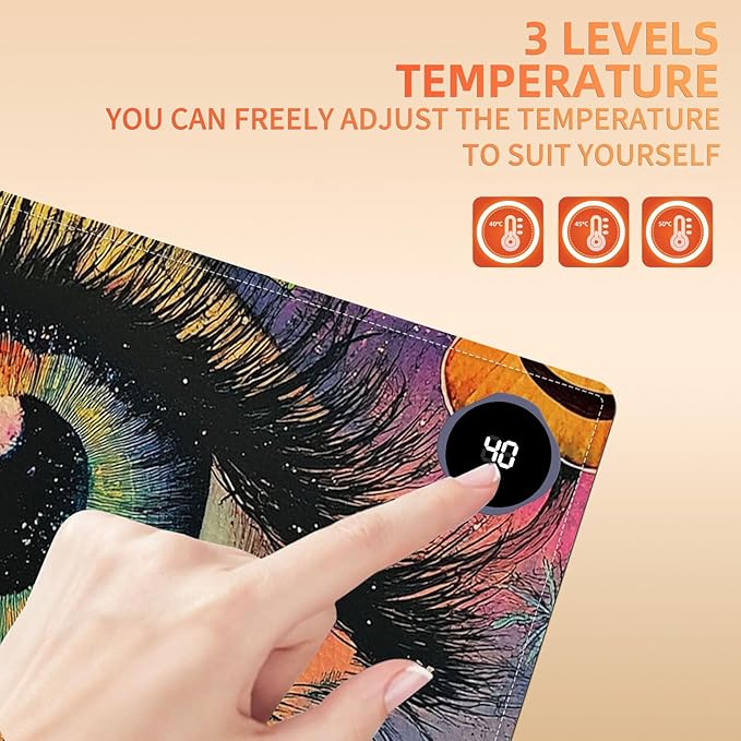 Heated Mouse Pad 31.5x13 in 3-Temp Fast Heating Desk Mat with Auto Timer Warmer for Hands Wrist Pain Relief Waterproof Keyboard Mat for Office, Gaming, Home, Colorful Eye Art