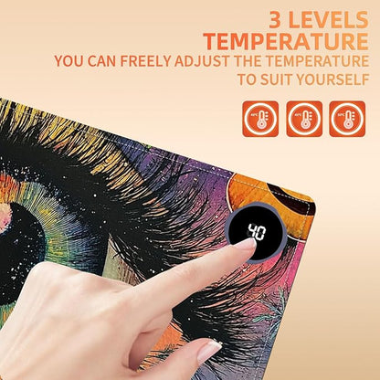 Heated Mouse Pad 31.5x13 in 3-Temp Fast Heating Desk Mat with Auto Timer Warmer for Hands Wrist Pain Relief Waterproof Keyboard Mat for Office, Gaming, Home, Colorful Eye Art