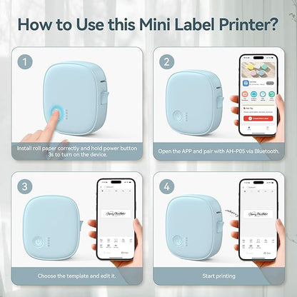 Mini Label Maker Machine with Tape – Portable Bluetooth Mini Label Printer, Wireless Thermal Label Maker, Waterproof & Rechargeable, Built-in Cutter, for Home, Office, School, Kitchen – Blue