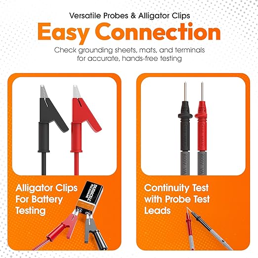 GroundLuxe Auto-Ranging Digital Multimeter – Best and Easiest Multimeter for Testing grounding Sheets and Mats, Instructions Included, Large Backlit LCD, Continuity Testing
