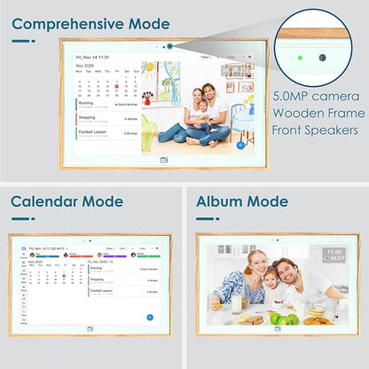 USIN 15.6 inch Wooden Digital Calendar, Wall Touch Screen Home Organizor, Family Chore Charts and Meal Planner, Interactive Display schedule, Desk and Wall Mounted, Electronic Calendars with Free App