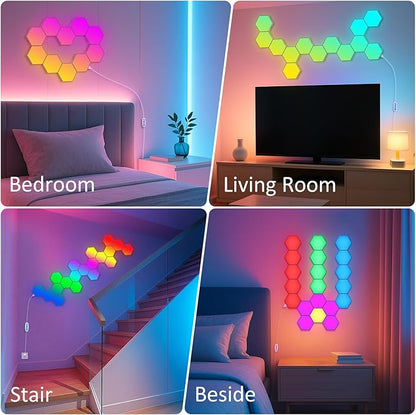 12 Pack Hexagon LED Wall Light Panels – RGB Smart Lights with APP & Remote, Music Sync Honeycomb Design – Modular Gaming Wall Decor for Bedroom, Kids Room, and Living Room