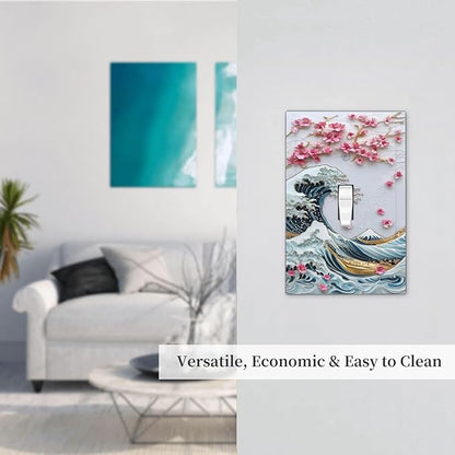 Decorative Light Switch Cover The Great Wave Off Kanagawa With Sakura 1 Gang Single Toggle Device Electrical Faceplate Switchplates Decorator Outlet Wall Plate for Bedroom Bathroom Decor