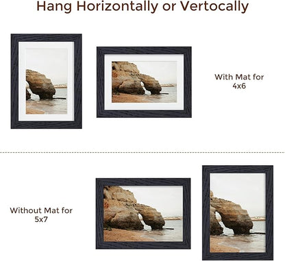 5x7 Picture Frame, Solid Oak Wood 5 x 7 Frame with Plexiglass, 5 by 7 Photo Frame for Wall & Tabletop Display, 5x7 Picture Frame Matted to 4x6, Black Color, 3 Pack