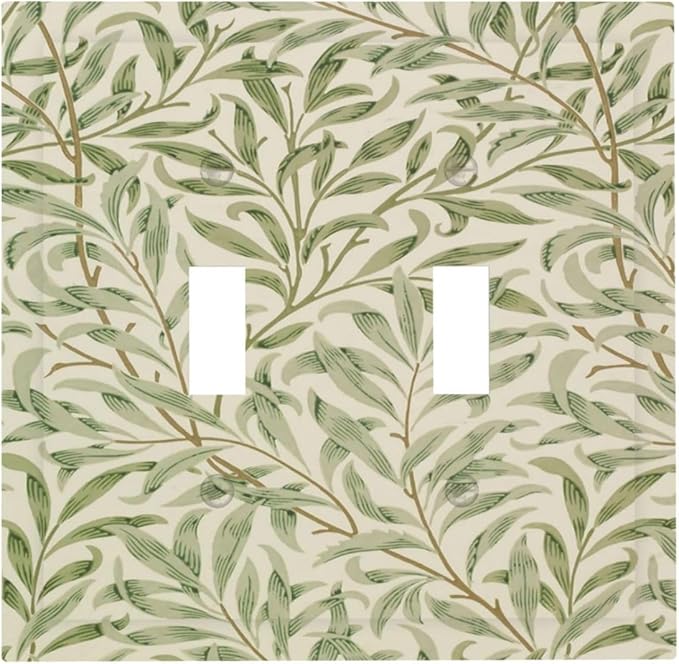 Decorative Light Switch Cover Vintage Morris Willow Leaf Green Leaves Double Toggle Switchplate 2 Gang Personalized Wall Plate Switchcovers Decora Light Switch Plate for Home Decor