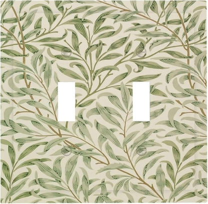 Decorative Light Switch Cover Vintage Morris Willow Leaf Green Leaves Double Toggle Switchplate 2 Gang Personalized Wall Plate Switchcovers Decora Light Switch Plate for Home Decor