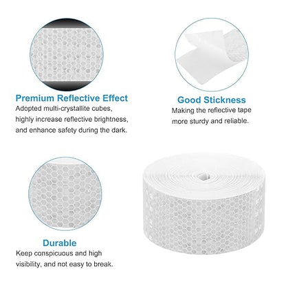 PATIKIL 2 Inch x 82 ft Reflective Tape, 1 Roll Waterproof Self Adhesive High Visibility Caution Warning Safety Tape Reflector with Scraper for Trucks Trailers Cars, White