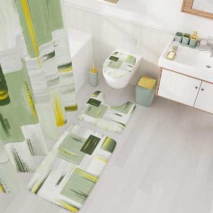 Bathroom Accessories Set - 25PC Bathroom Set with Shower Curtain and Rugs, Sage Green Bathroom Set, Bathroom Accessory Set with Press-on Lid Trash Can, Soap Dispenser and Qtip Holders