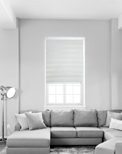 ShadesU Cordless Zebra Blinds for Windows, 23" W x 72" H, White, Dual Layer Free-Stop Zebra Shades, Light Control for Day and Night, Sheer Blinds for Indoor Windows, Bedroom, Kitchen