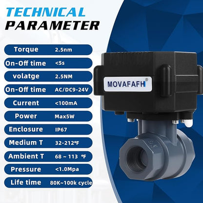 1" Motorized Ball Valve UPVC - 2 Wire Auto Return Electric Water Valve with Full Port, 9-24V AC/DC Automatic Ball Valve