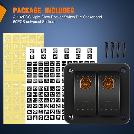 Nilight 2 Gang Rocker Switch Panel with Orange LED Light 5 Pin On Off Pre-Wired Aluminum Toggle Switches Waterproof for 12V/24V Cars Marine Boats ATVs Trailers RV Trucks