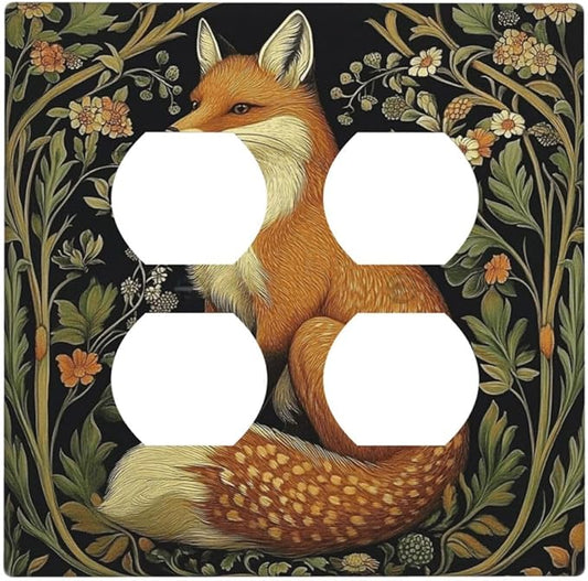 Fox Morris Plants Flowers Vine Colorful Floral Outlet Covers 2 Gang Double Duplex Decorative Light Switch Covers Electrical Wallplates Socket Faceplate For Bed Room Living Room Decor