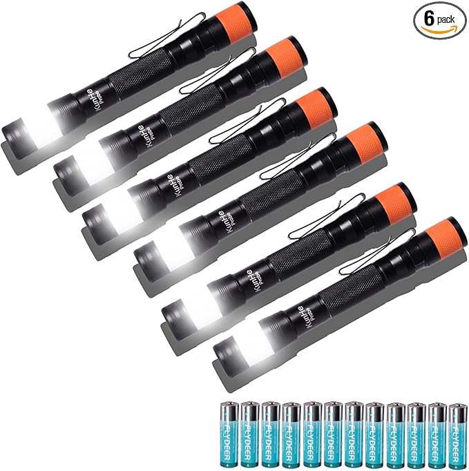 KunHe Probe 6 Pack LED 250 Lumens Pen Flashlight High Lumens with AA*12 Alkaline Batteries(Included) and Magnetic Base for Inspection Repair Engineer Gift for Husband Dad