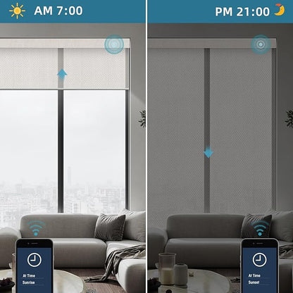 SmartWings Motorized Smart Roller Shades in Light Filtering, Electric Blinds with Remote for Windows Compatible with Alexa/Google Home/Homekit, Customized, 1% Openness Aventus Beige