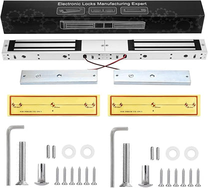 Dual Door Electromagnetic Lock 600lbs | 12V with LED Indicator | NO/NC Options | Fits Double Door Access Control with Z and L Bracket (Dual Door Magnetic Lock 600lbs+Z and L Aluminum Alloy Bracket)