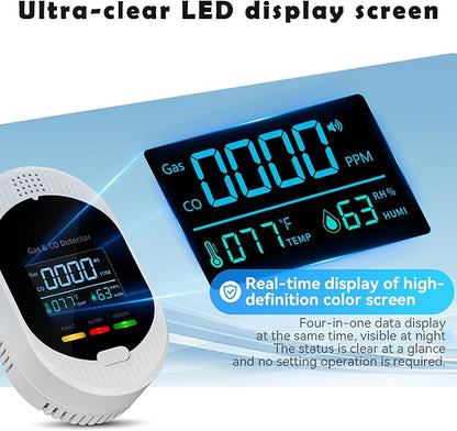 4-in-1 Carbon Monoxide & Natural Gas Detectors with Temperature/Humidity LCD Display, Plug in Co Leak Detector Propane Monitor for Home Travel RV Essentials, Sound Alarm Over 85dB, 1PCS
