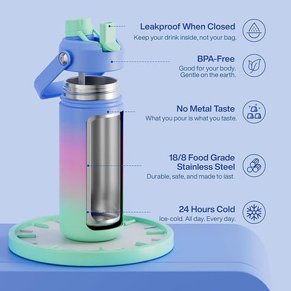 ENCOOL Insulated Water Bottle with Straw Stainless Steel Water Bottle, Leak-Proof, BPA-Free, Double Wall Vacuum Keeps Cold for 24 Hours for Sports, Travel, School (18 oz, Frosted Lilac)