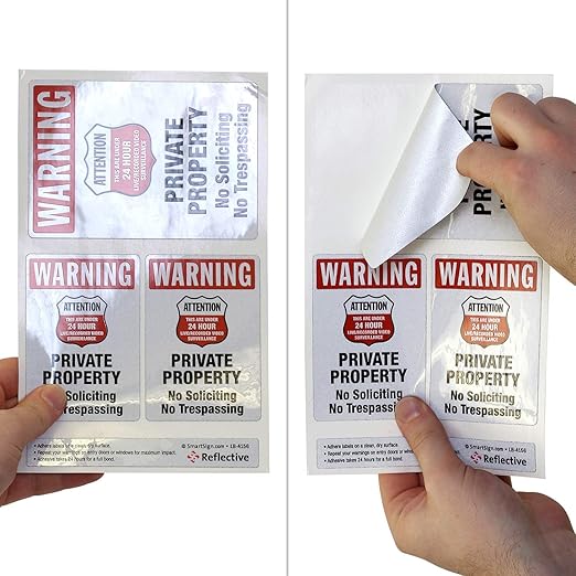 SmartSign Private Property No Soliciting No Trespassing Stickers/Labels, Pack of 3, EG Reflective Adhesive Decals, Easy Peel-Off, 7-Year Outdoor Life, Made in USA