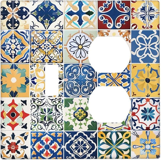 Wallplates Moroccan Traditional Mexican Talavera Til 1 Toggle 1 Duplex Switch Plate Electrical GFCI Faceplate Decorative Light Switch Covers for Kitchen Home Decor