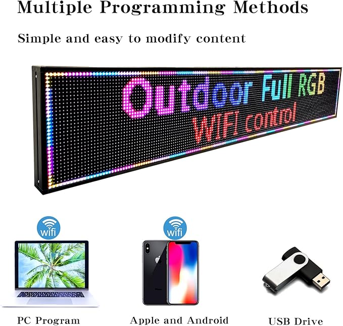 Programmable Led Sign Screen Outdoor Digital Pantalla Para Publicidad Custom Word Scrolling Usb Wifi Enabled Control Display Message Board Lights for Mobile Phone and Windows (77"x14")