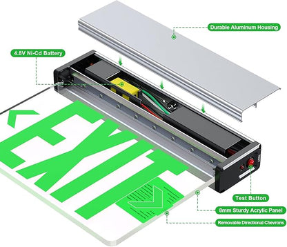 Green Led Edge Lit Exit Sign UL Listed, Brushed Aluminum Housing Double-Sides Mirrored Acrylic Emergency Exit Signs with Battery Backup, AC 120-347V Hardwired Exit Lights, Top/Side/Wall Mount (2 Pack)