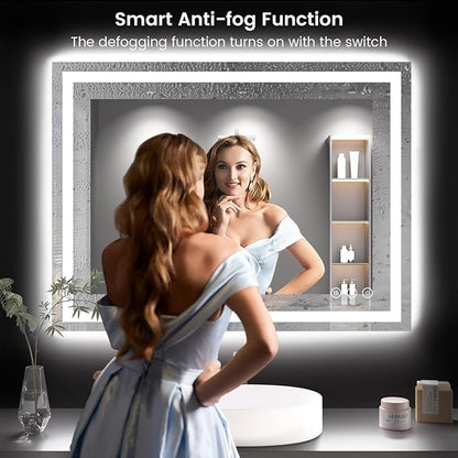48X40 LED Bathroom Mirror with Lights, Anti-Fog, Backlit + Front Lit (CRI>90), Lighted Bathroom Vanity Mirror for Wall, Memory Function, Dimmable, Tempered Glass, Shatter-Proof