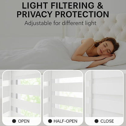 Shadesu Cordless Zebra Blinds for Windows, 59" W x 72" H, White, Dual Layer Free-Stop Zebra Shades, Light Control for Day and Night, Sheer Blinds for Indoor Windows, Bedroom, Kitchen