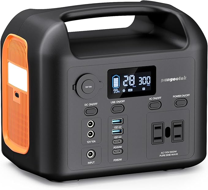 Portable Power Station, 600W (1200W Peak) 299Wh LiFePO4 Solar Generator Pure Sine Wave 110V AC Car Outlets PD 60W QC3.0 Backup Power Supply Bank for Camping, Blackout, CPAP