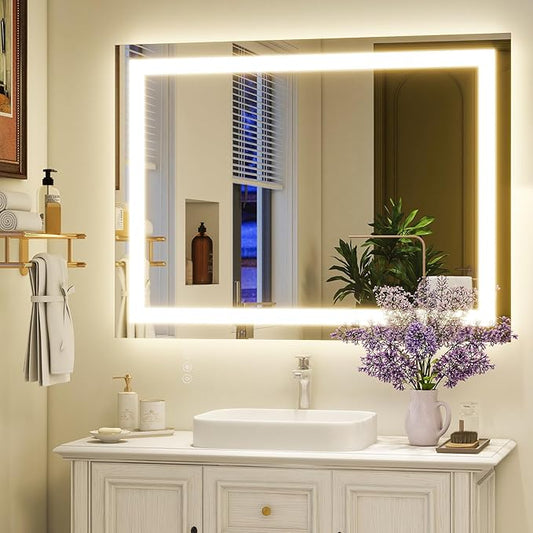 30'' x 40'' LED Bathroom Mirror with Lights, Wall Mirror with Front and Backlight, 3 Colors Vanity Mirror with Lights, Anti-Fog Wall Mirror for Bathroom