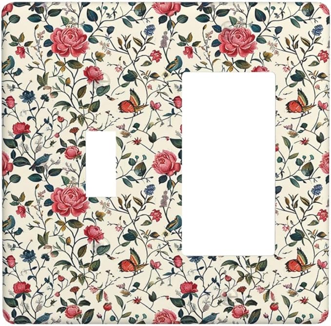 Outlet Covers Vintage Flowers Rose Leaf Bird Butterfly 1 Toggle 1 Rocker Combination Decorative Wall Plate Electrical Switch Plates Light Switch Cover Plate for Bedroom living Room Decor