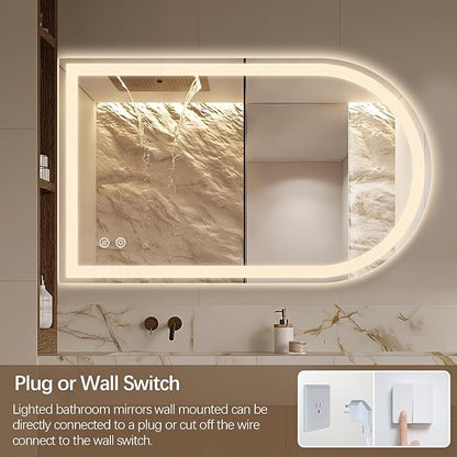 Niccy Arched LED Bathroom Mirror, 40x24 Arch Wall Mounted Frameless Bathroom Mirror for Vanity, Smart Lighted Frontlit Mirrors with Memory Function for Bathroom Bedroom Beauty Hair Salon