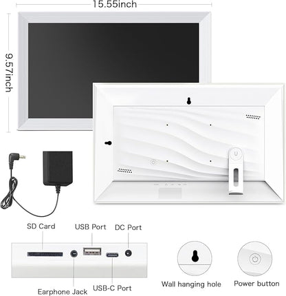 Digital Picture Frame WiFi, 15.6 Inch Frameo Digital Photo Frame, 32GB Memory, 1920*1080 IPS HD Touch Screen, Auto-Rotate, Share Pictures Video Instantly, Gift for Mom, Wedding, Birthday, Anniversary